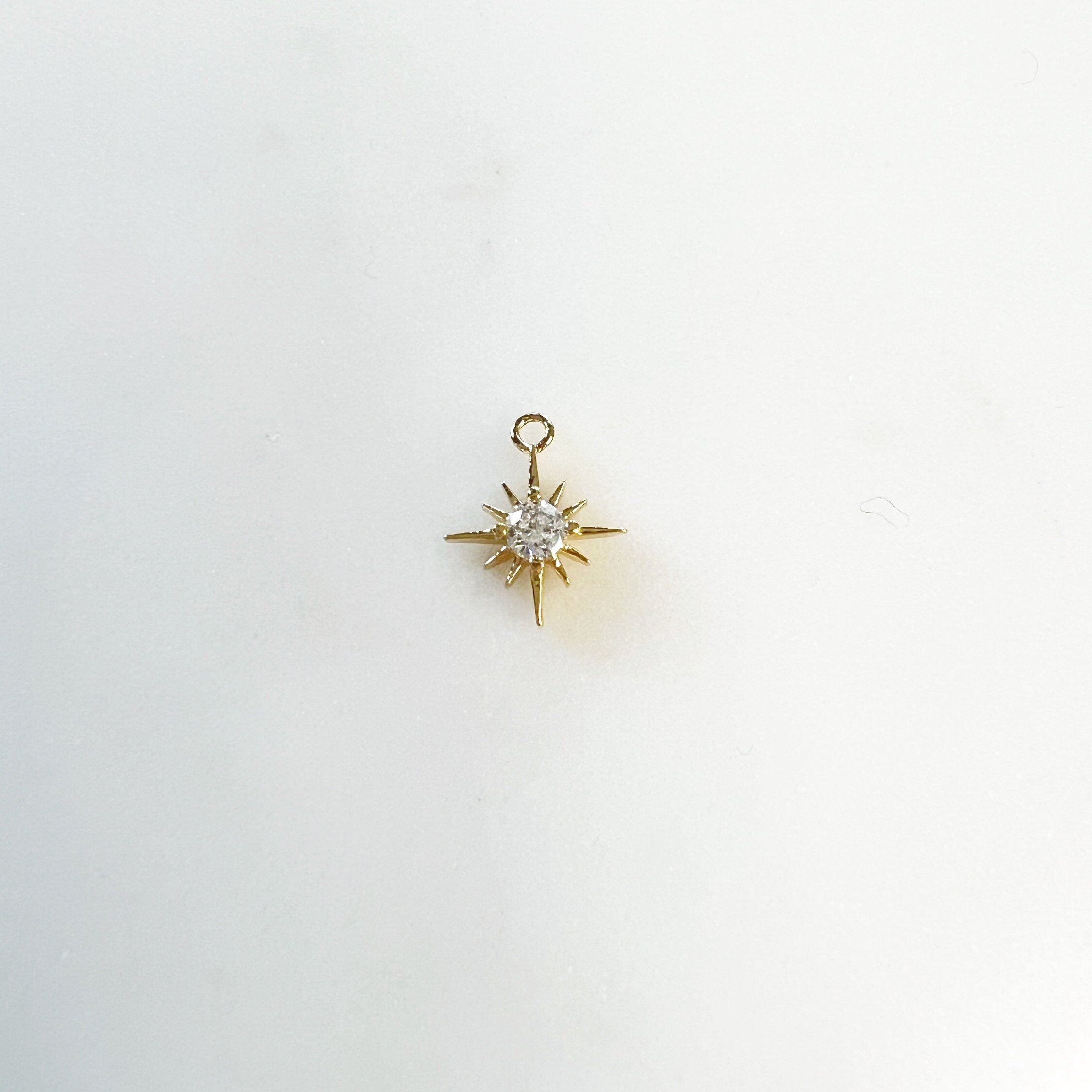 Gold Plated 12 Point Star with CZ North Star Charm Celestial Star