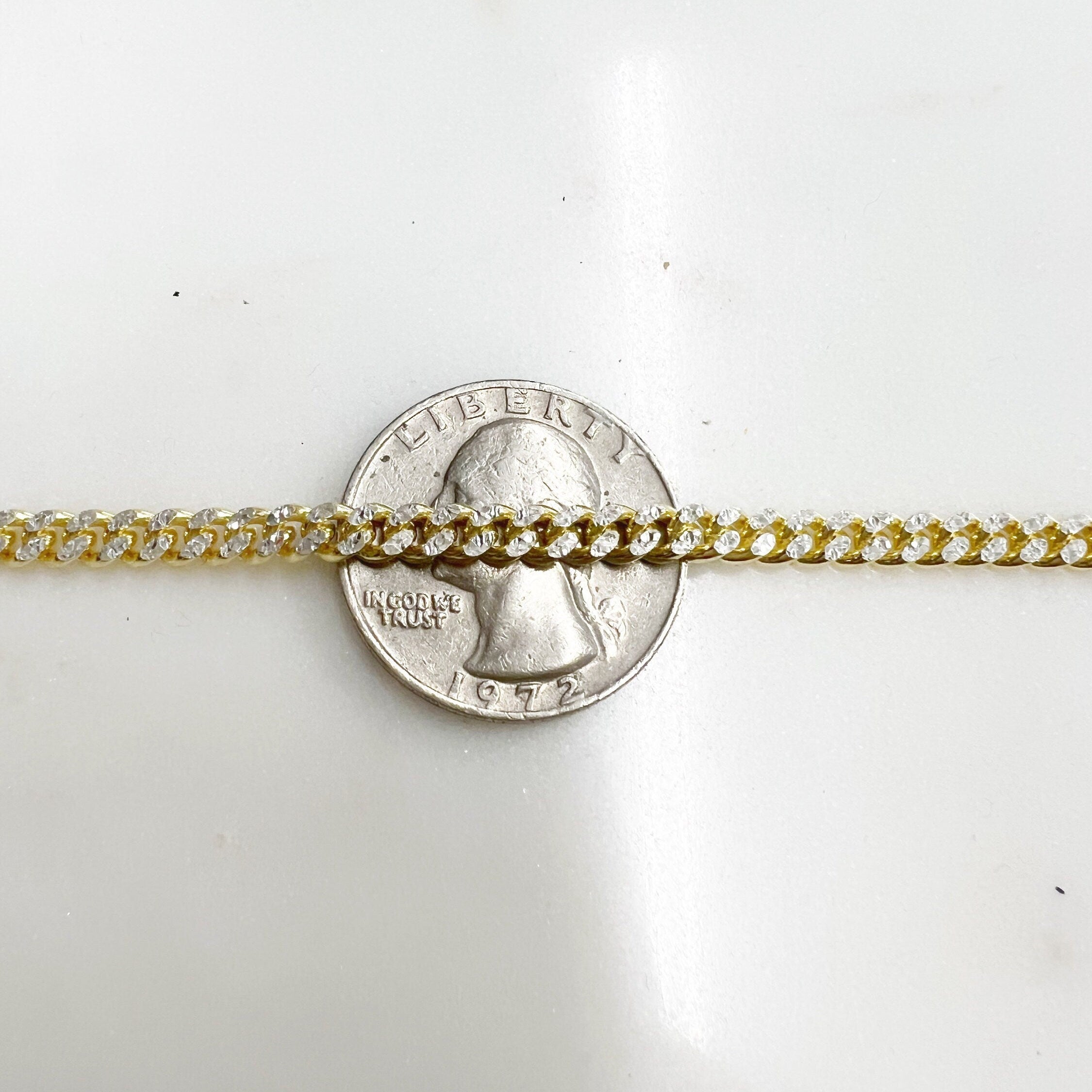 4mmx4mm Vermeil Gold Two Tone Flat Diamond Cut Curb Chain – Sold by the Foot