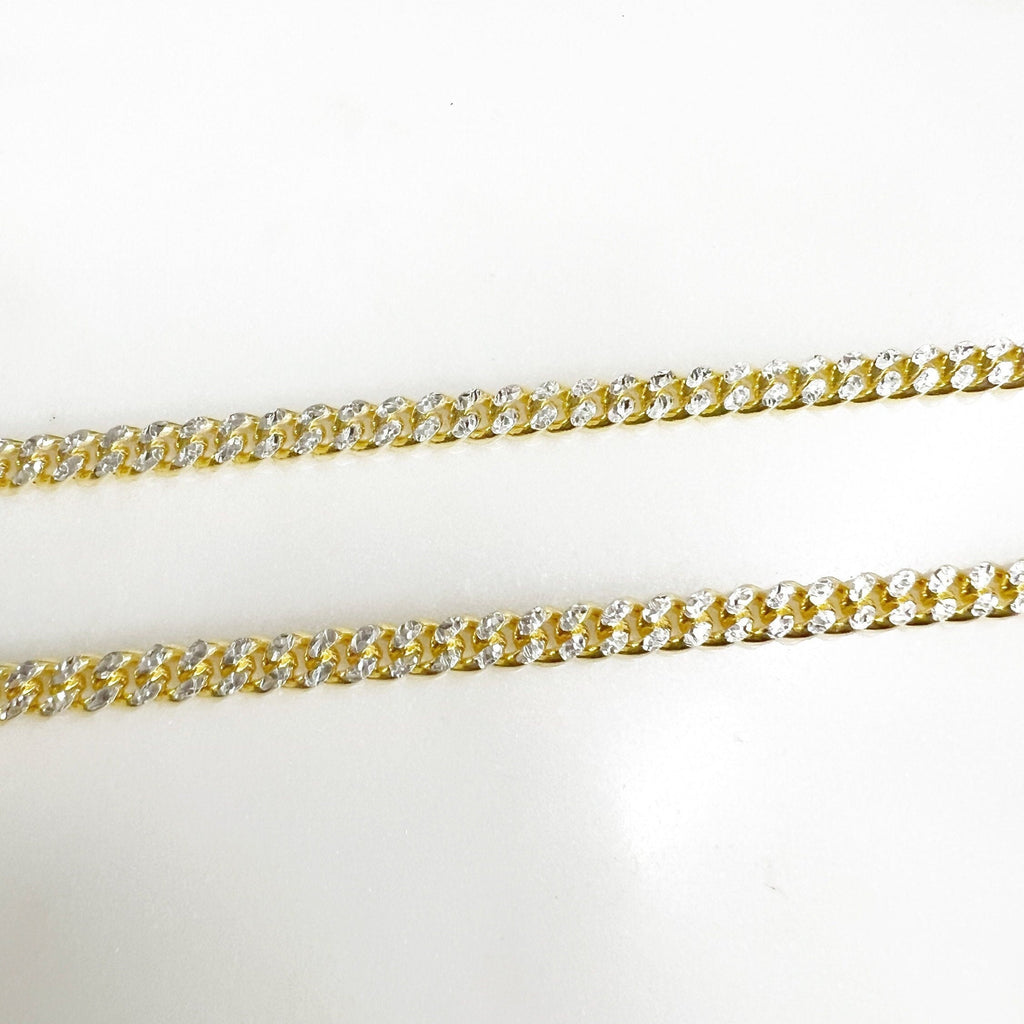 4mmx4mm Vermeil Gold Two Tone Flat Diamond Cut Curb Chain – Sold by the Foot