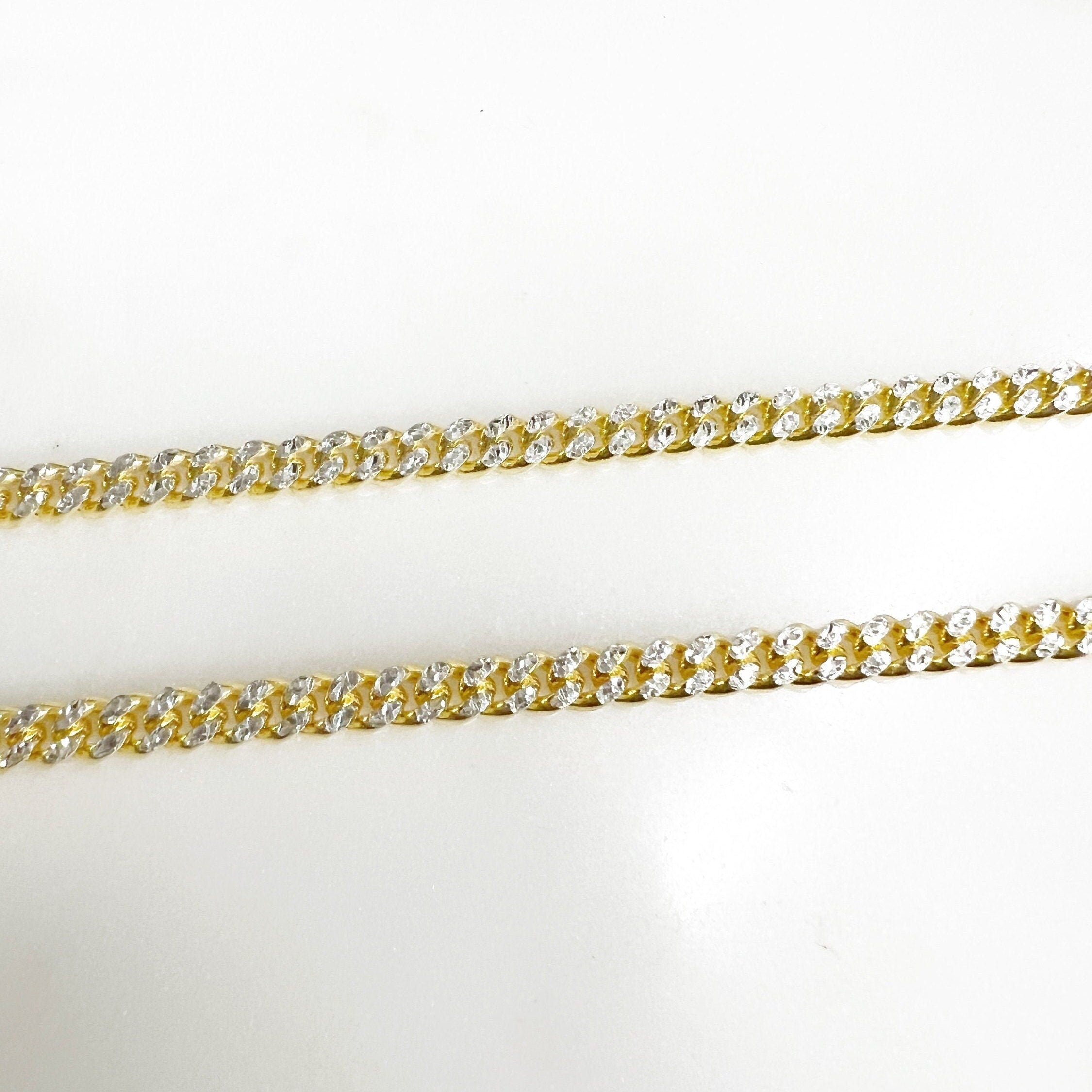4mmx4mm Vermeil Gold Two Tone Flat Diamond Cut Curb Chain – Sold by the Foot