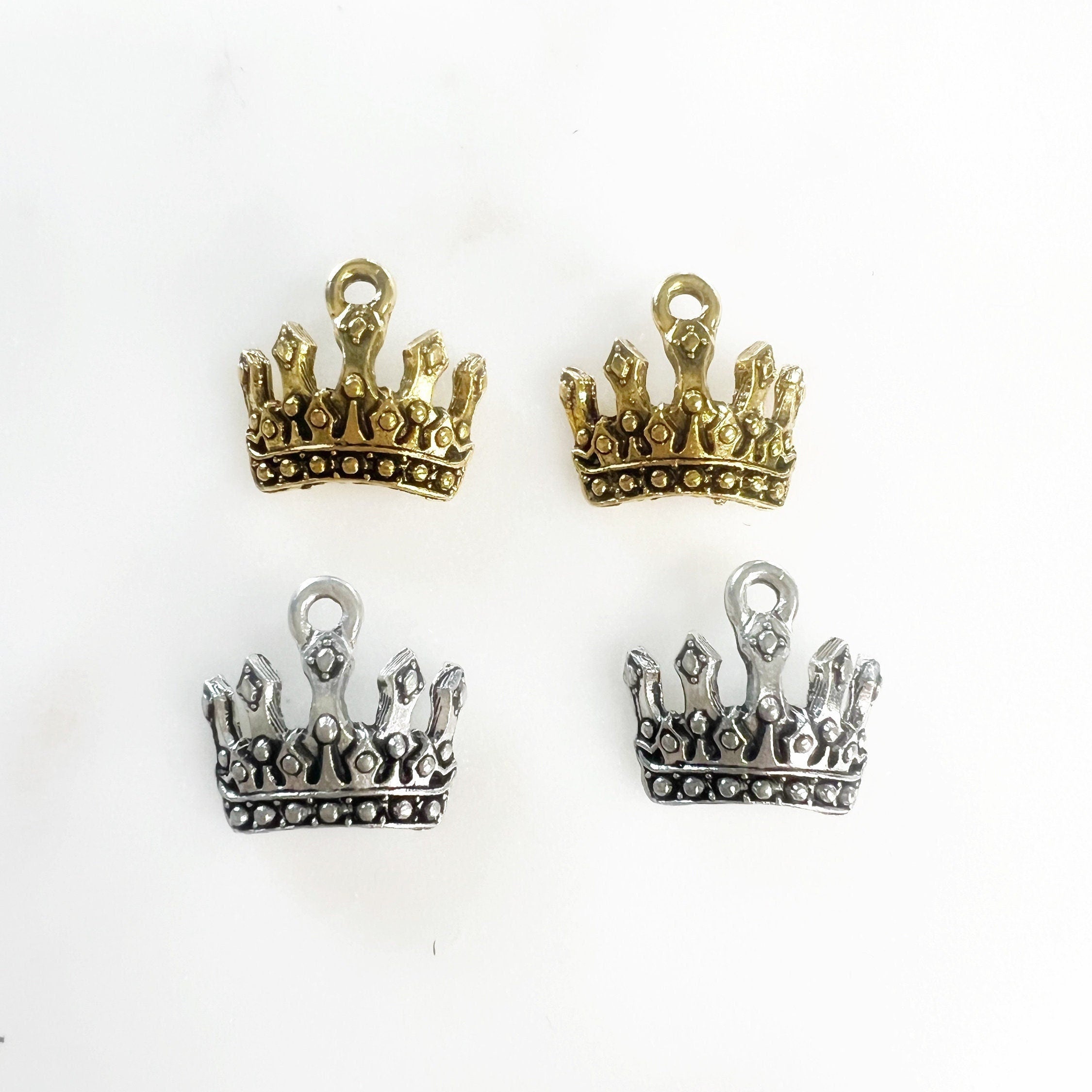 Pewter Small Curved Crown Charm Princess Queen Royalty Charm (2pc)