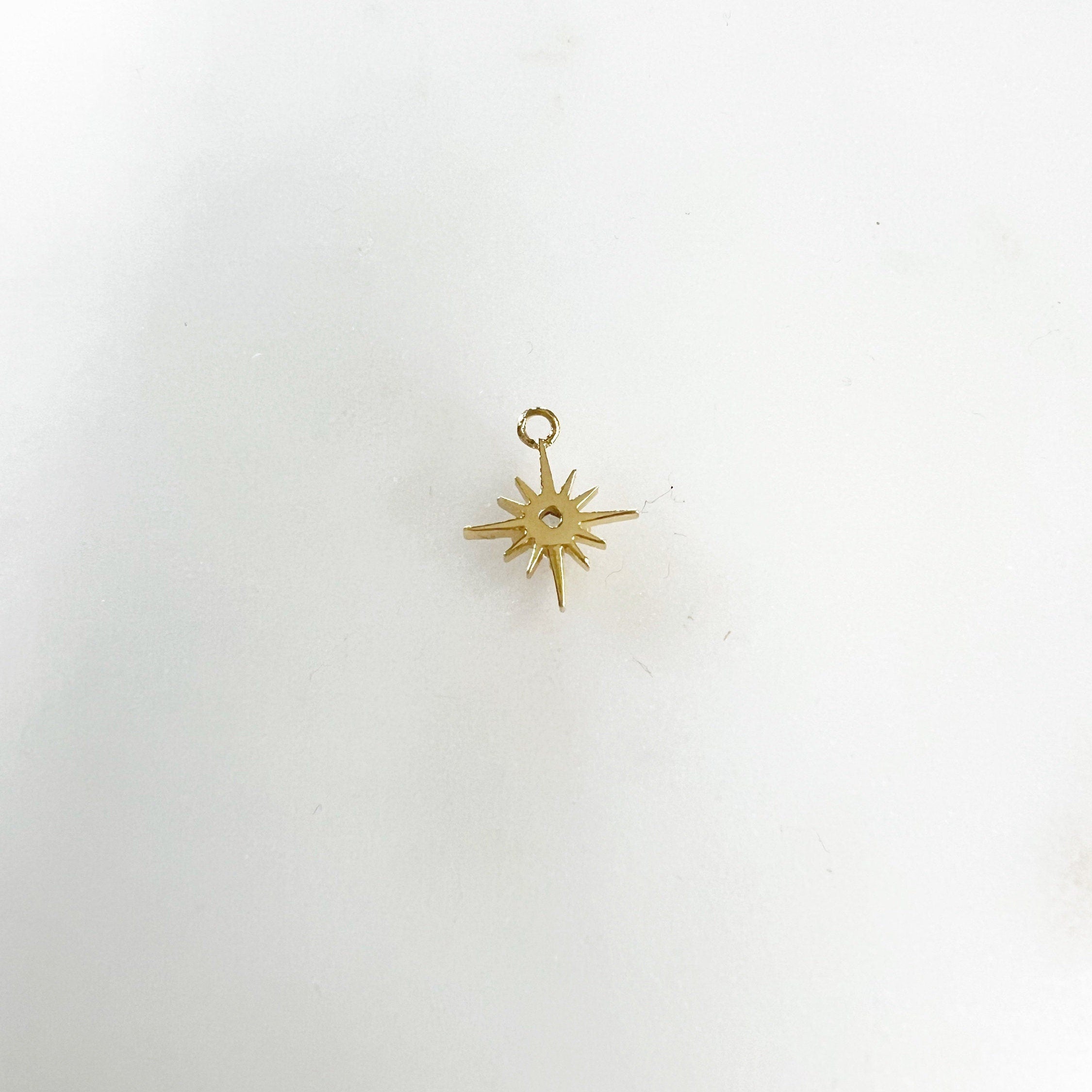 Gold Plated 12 Point Star with CZ North Star Charm Celestial Star