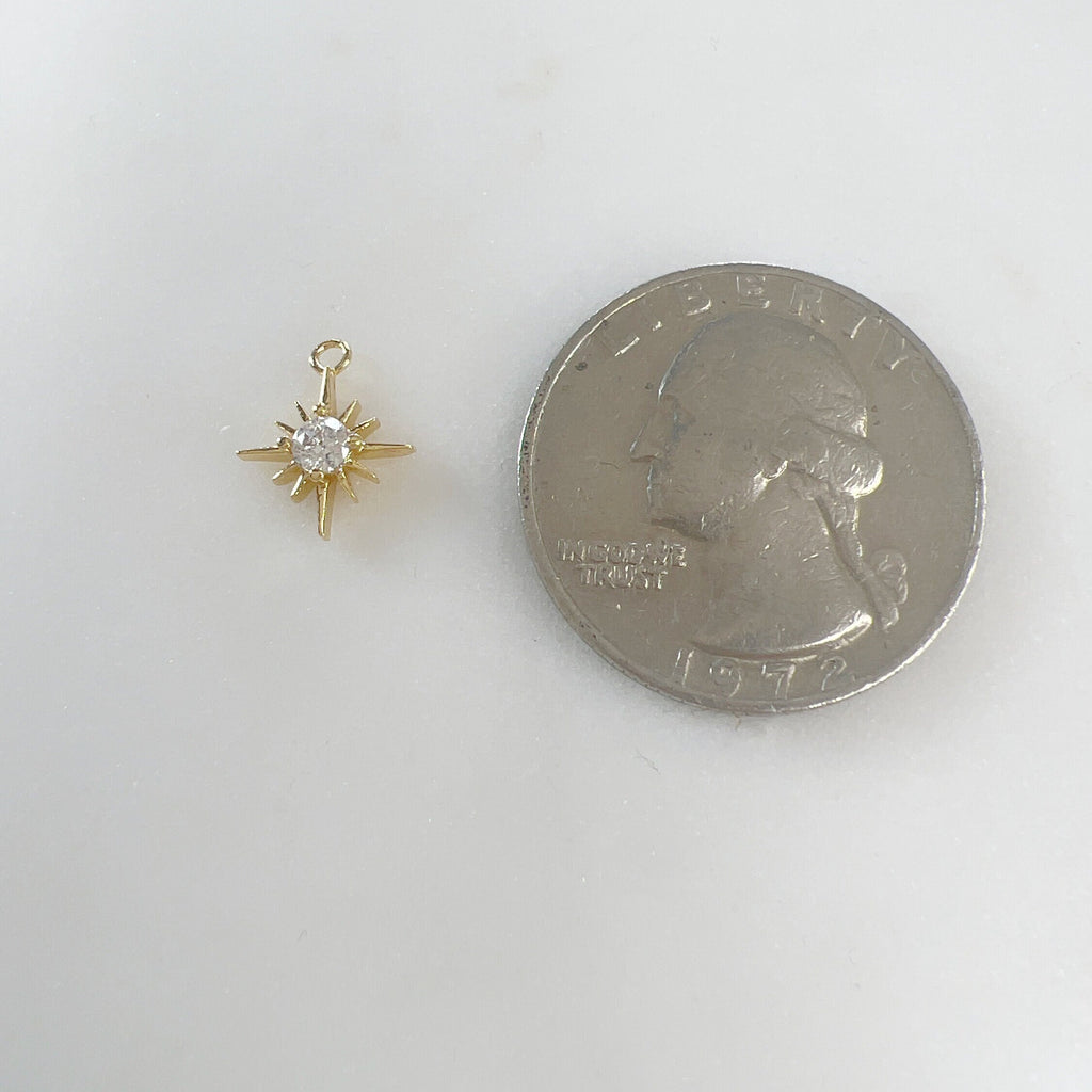 Gold Plated 12 Point Star with CZ North Star Charm Celestial Star
