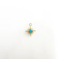 Gold Plated 12 Point Star with Turquoise Color CZ North Star Charm