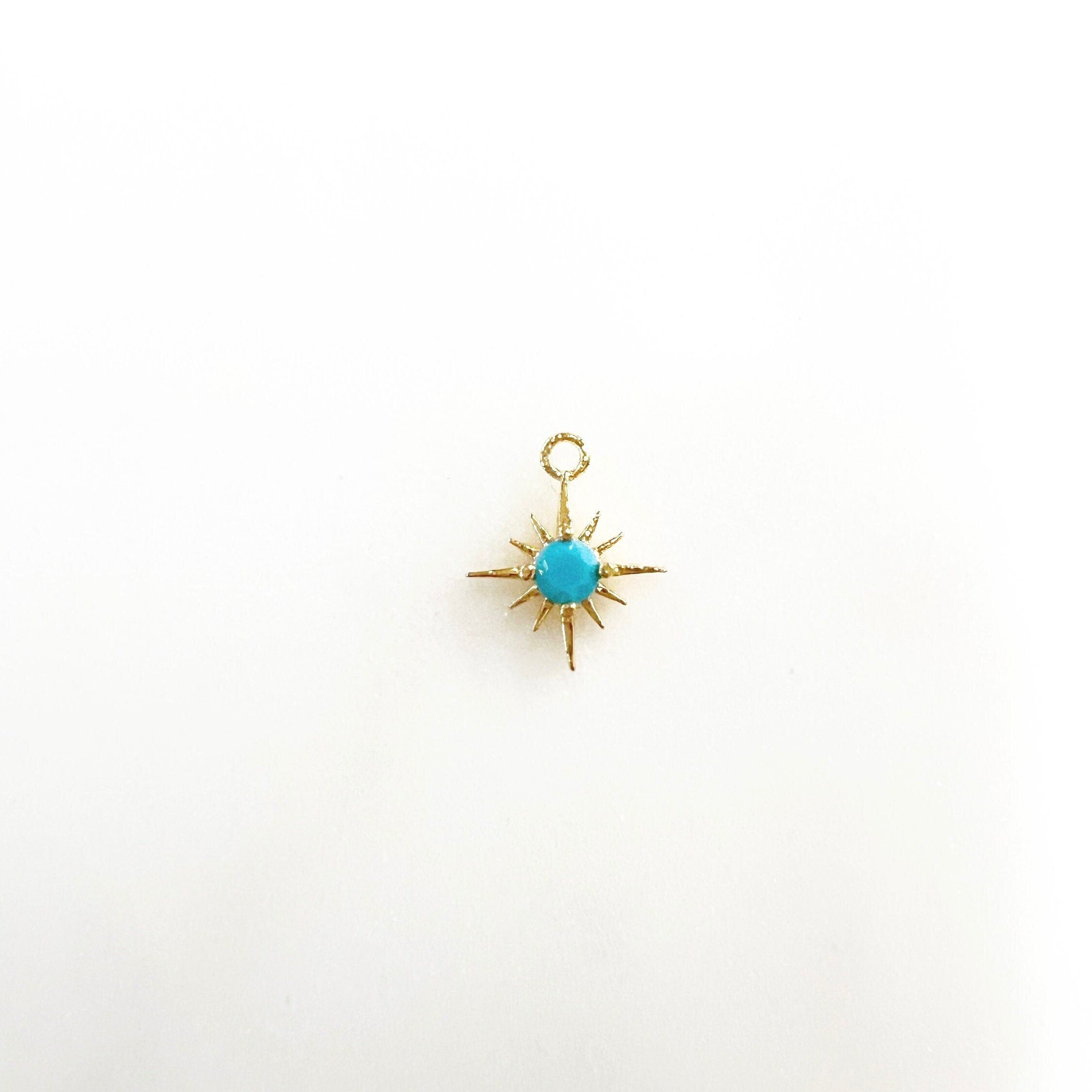 Gold Plated 12 Point Star with Turquoise Color CZ North Star Charm