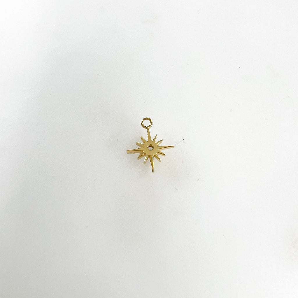 Gold Plated 12 Point Star with Turquoise Color CZ North Star Charm