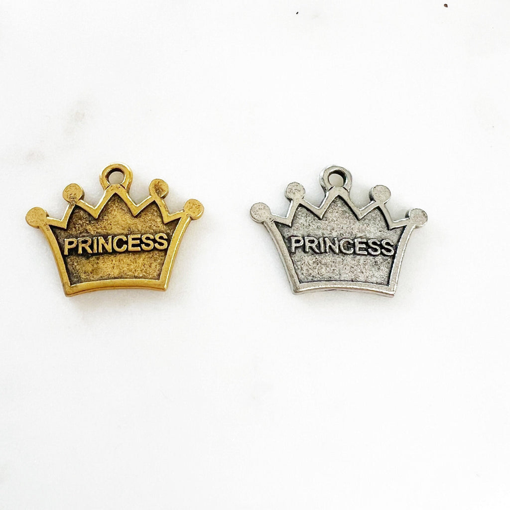 Pewter Large Flat Back Crown Charm with Loop and Engraved
