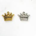 Pewter Large Flat Back Crown Charm with Loop and Engraved