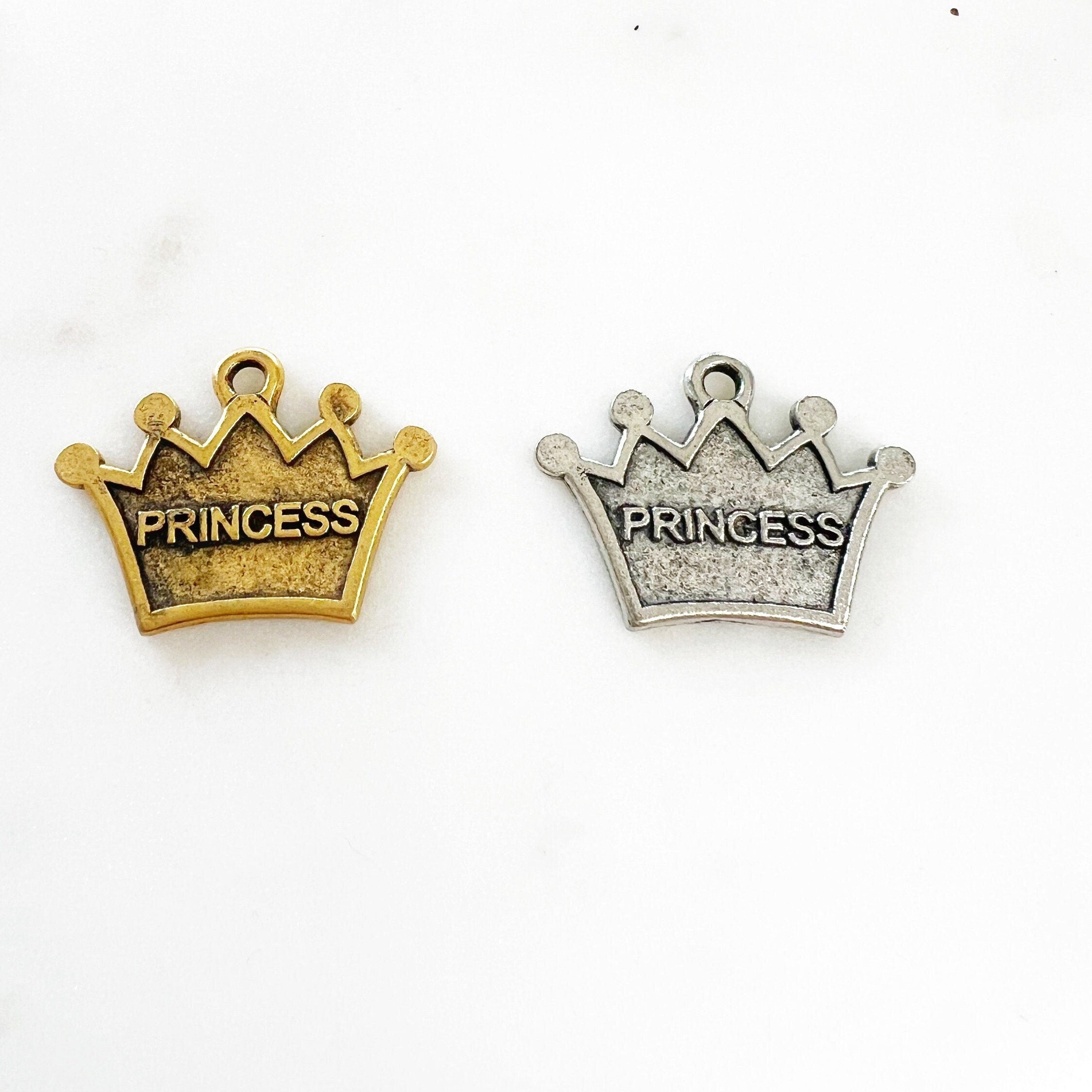 Pewter Large Flat Back Crown Charm with Loop and Engraved