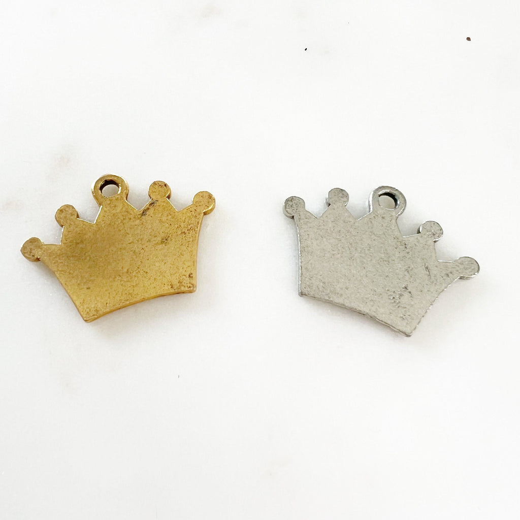 Pewter Large Flat Back Crown Charm with Loop and Engraved