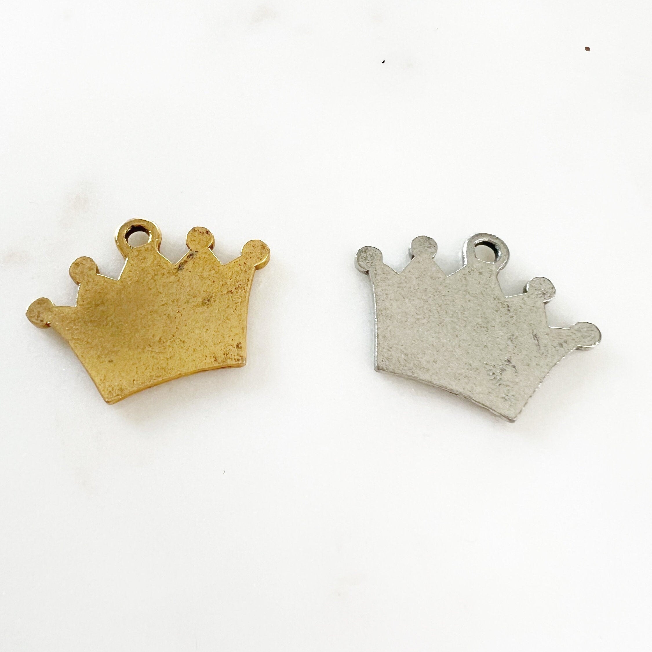 Pewter Large Flat Back Crown Charm with Loop and Engraved