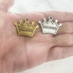 Pewter Large Flat Back Crown Charm with Loop and Engraved