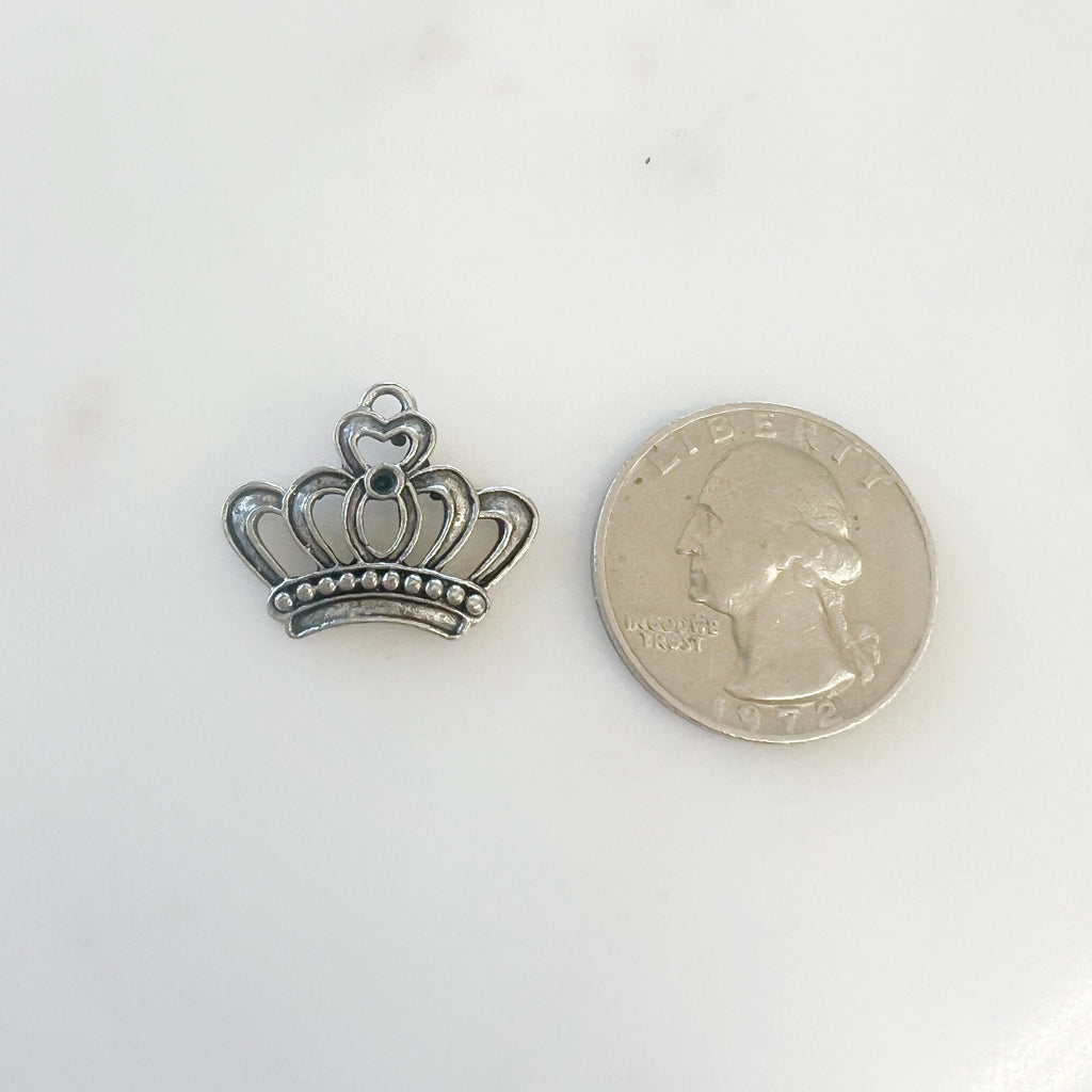 Pewter Medium Crown Royalty Queen Princess Charm with Loop (2pc)