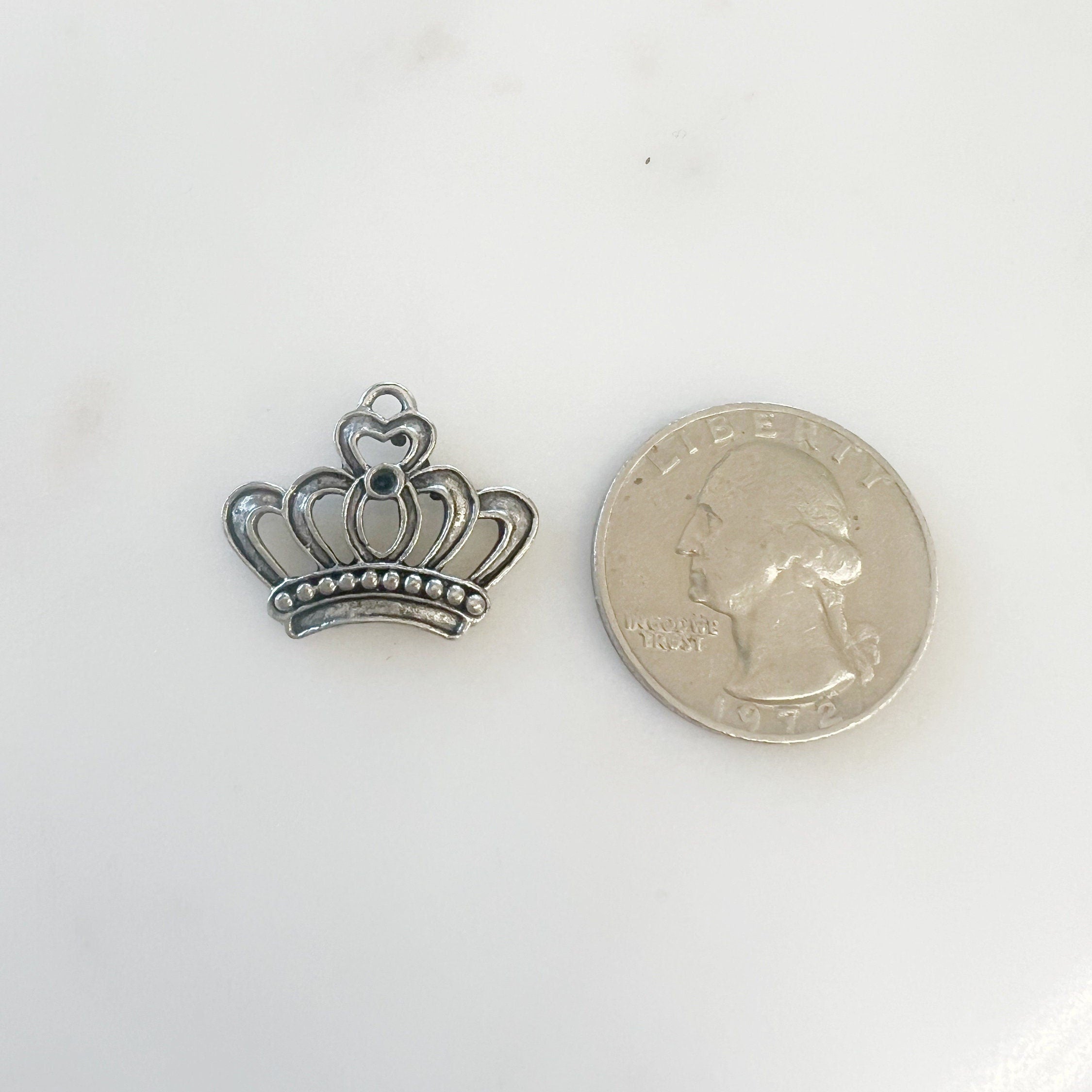Pewter Medium Crown Royalty Queen Princess Charm with Loop (2pc)