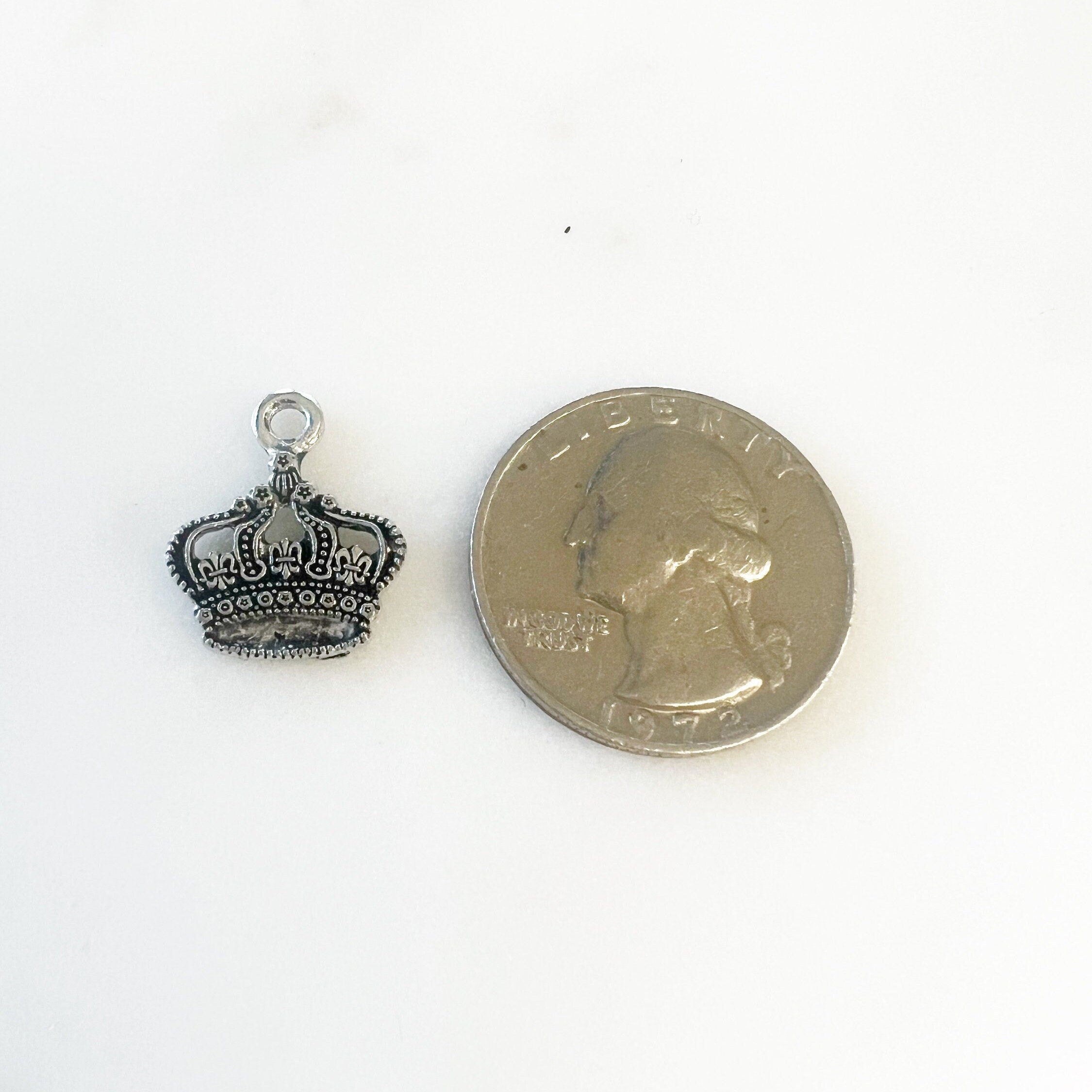 Pewter Small Detailed Crown Charm Royalty Queen King Princess (2pc)