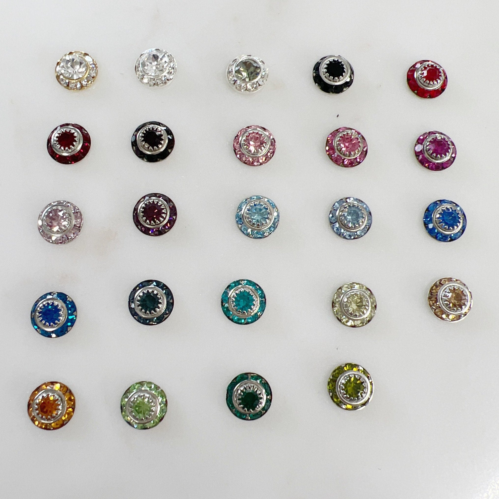 10mm Base Metal Circle Shrag Swarovski Crystal Button with Silver Back (10pc)