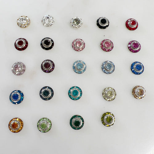 10mm Base Metal Circle Shrag Swarovski Crystal Button with Silver Back (10pc)