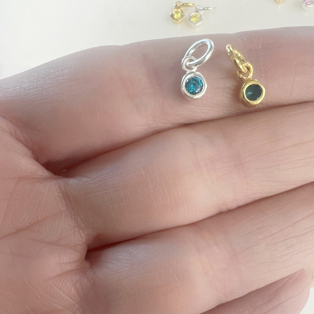 Sterling Silver or Vermeil Tiny Dainty CZ Cubic Zirconia 3mm Charm Drop Round