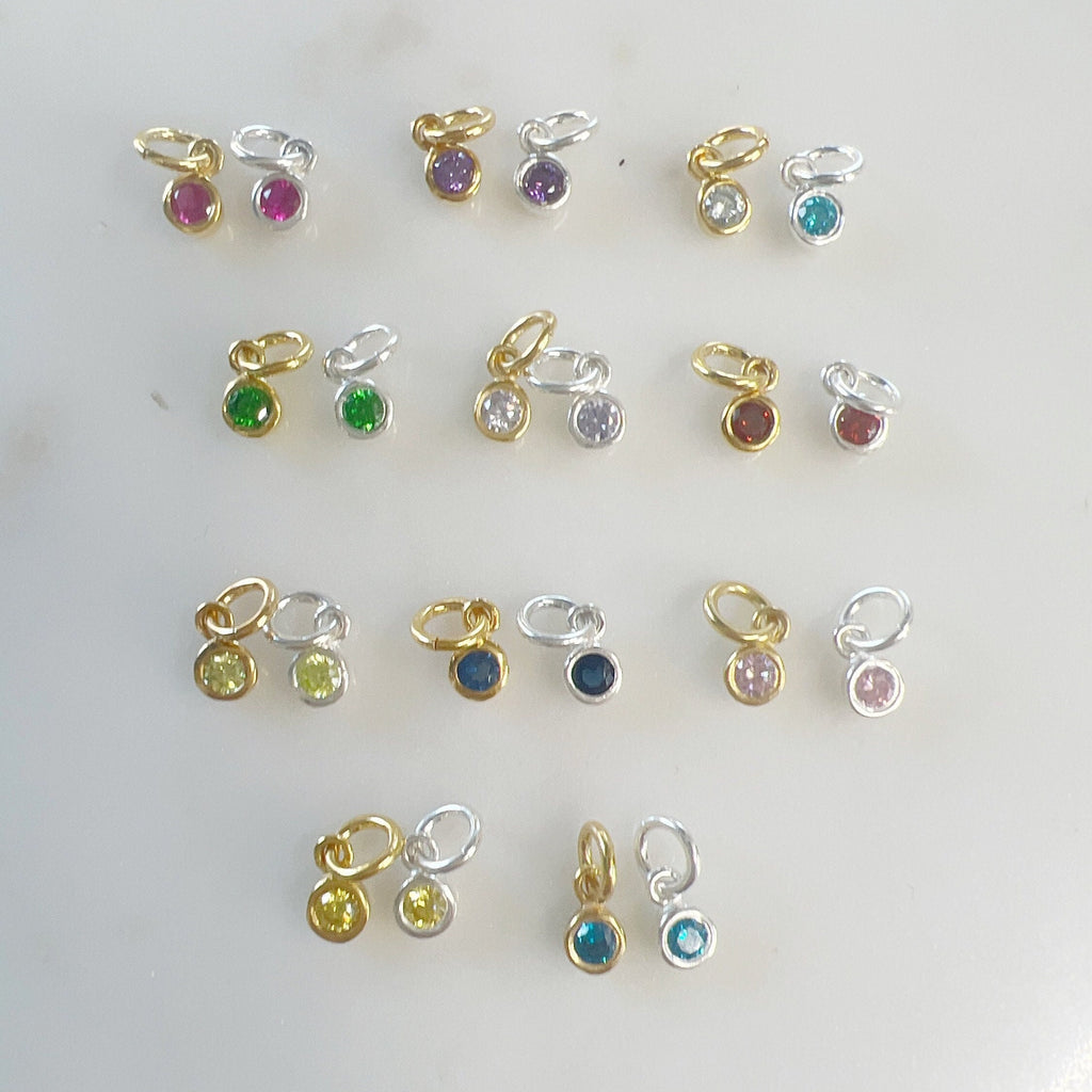 Sterling Silver or Vermeil Tiny Dainty CZ Cubic Zirconia 3mm Charm Drop Round