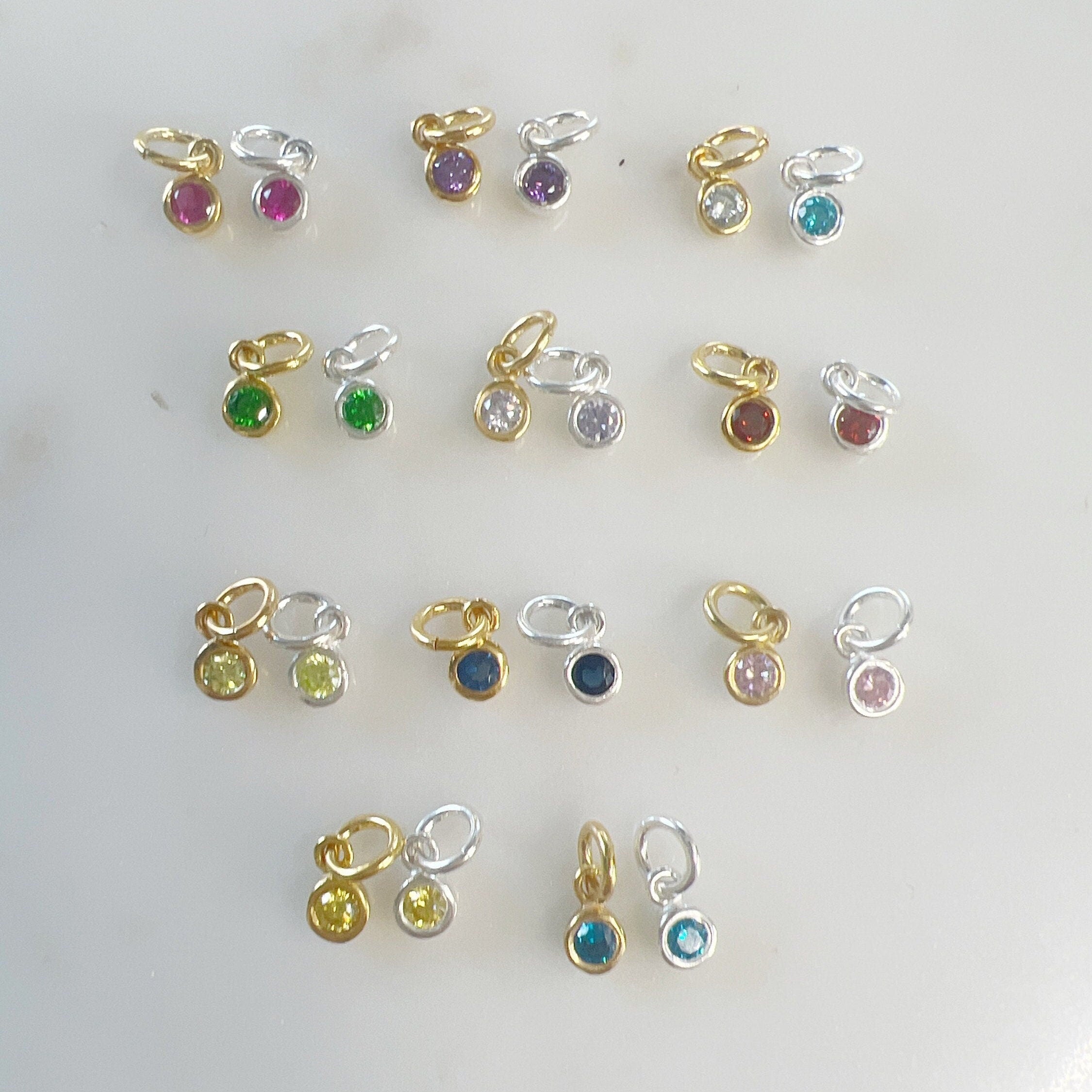 Sterling Silver or Vermeil Tiny Dainty CZ Cubic Zirconia 3mm Charm Drop Round