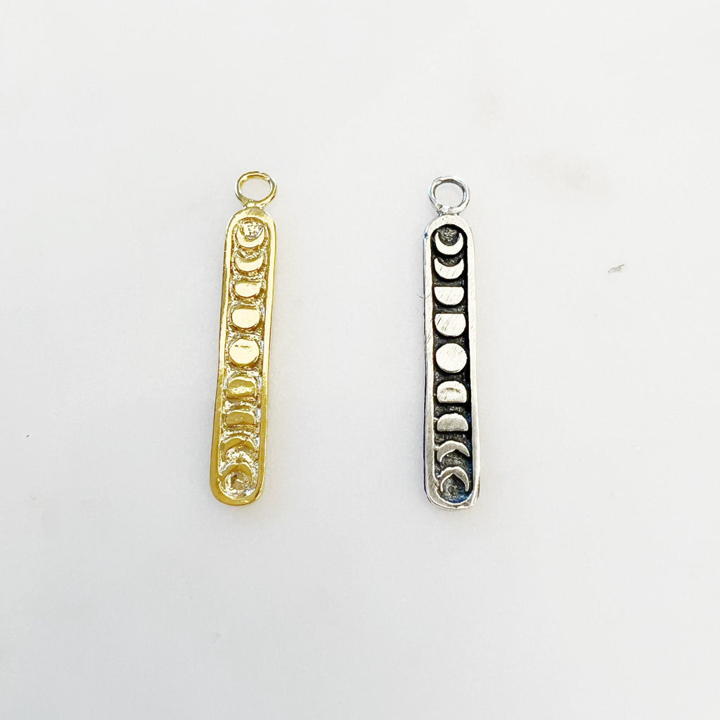 Sterling Silver or Vermeil Long Bar Moon Phases Design Modern Pendant