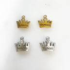 Pewter Small Crown Charm with "Princess" Engraved Attached (2pc)