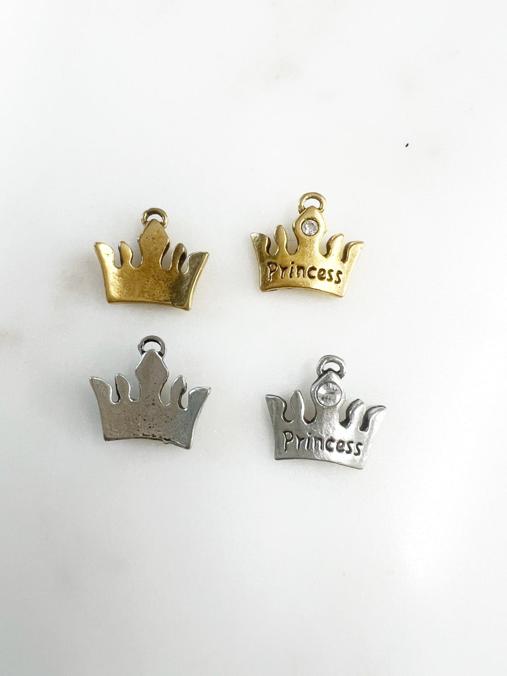 Pewter Small Crown Charm with "Princess" Engraved Attached (2pc)