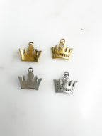 Pewter Small Crown Charm with "Princess" Engraved Attached (2pc)