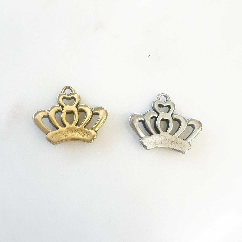 Pewter Medium Crown Royalty Queen Princess Charm with Loop (2pc)
