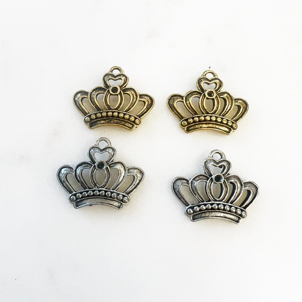 Pewter Medium Crown Royalty Queen Princess Charm with Loop (2pc)