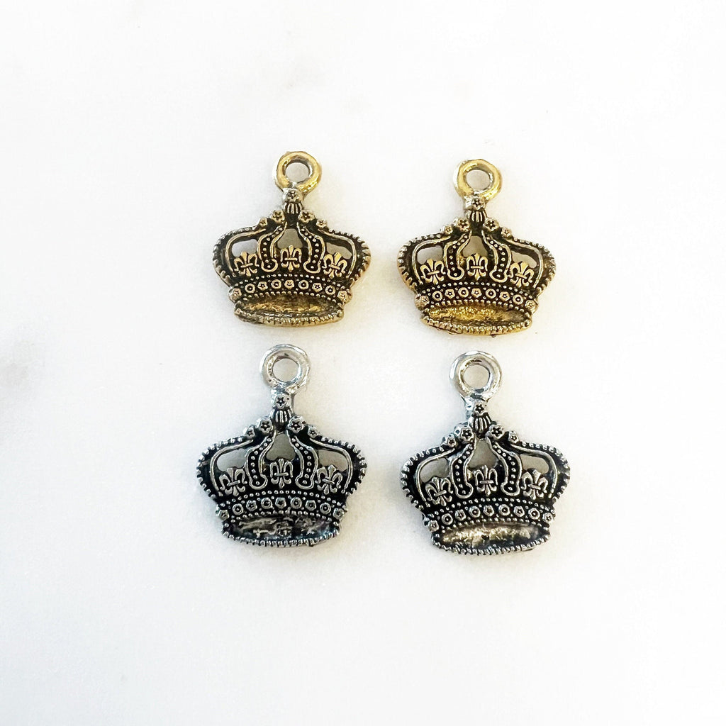 Pewter Small Detailed Crown Charm Royalty Queen King Princess (2pc)