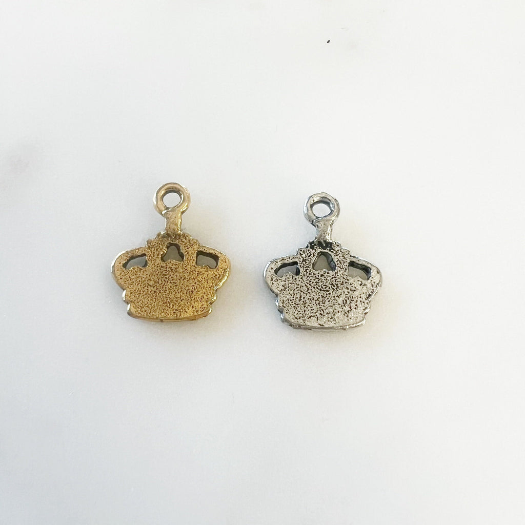 Pewter Small Detailed Crown Charm Royalty Queen King Princess (2pc)