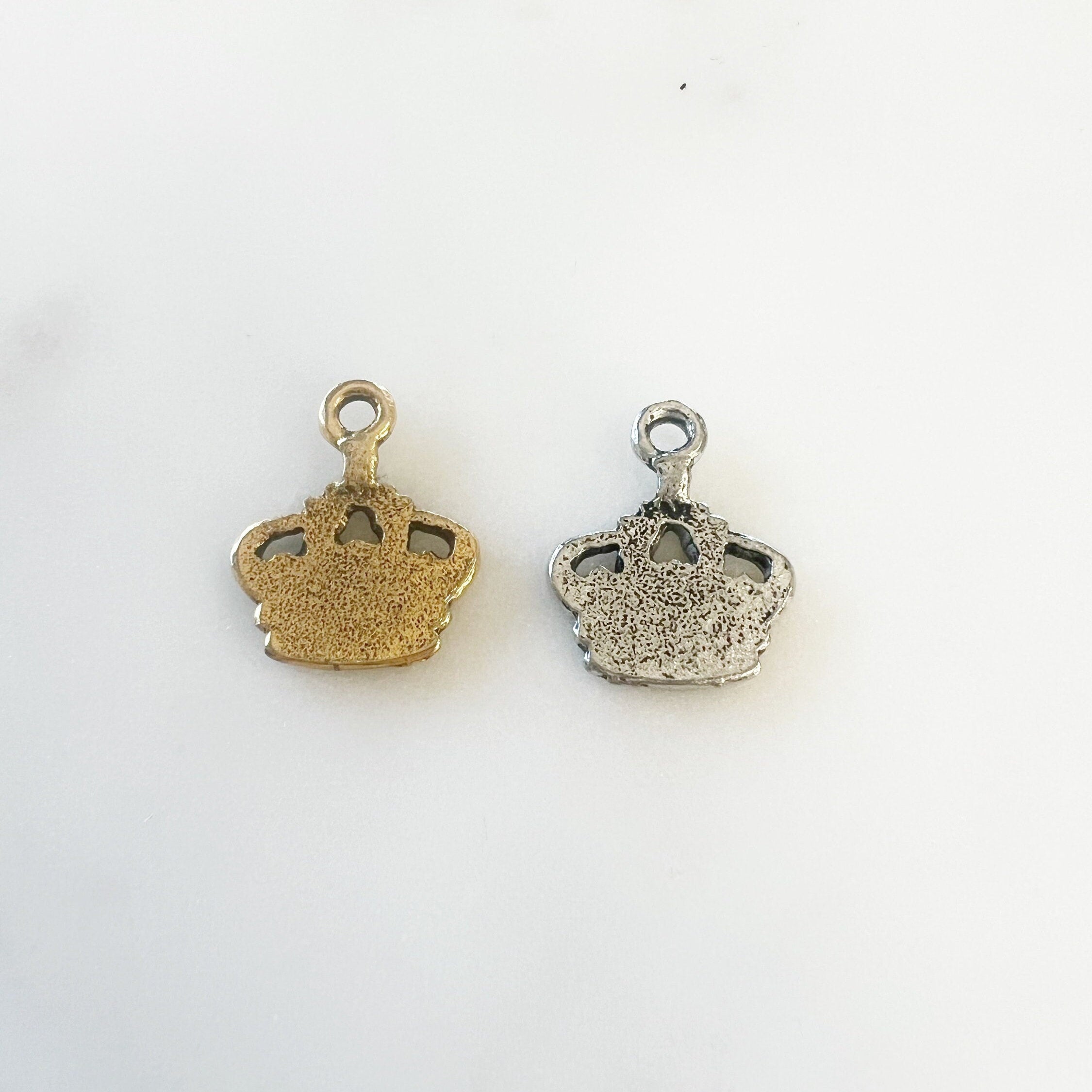 Pewter Small Detailed Crown Charm Royalty Queen King Princess (2pc)