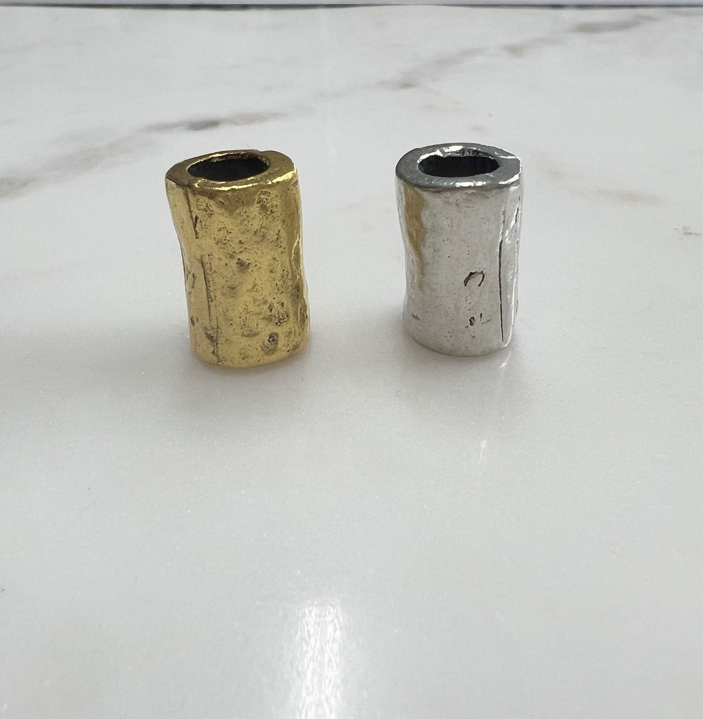 Pewter Long 16mm Cylinder Barrel Shape Hammered Textured Large