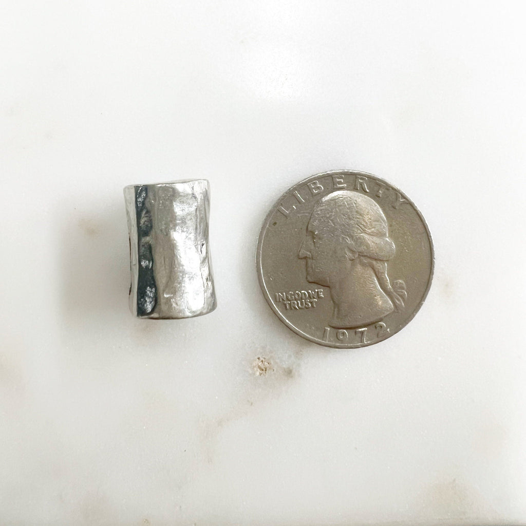 Pewter Long 16mm Cylinder Barrel Shape Hammered Textured Large