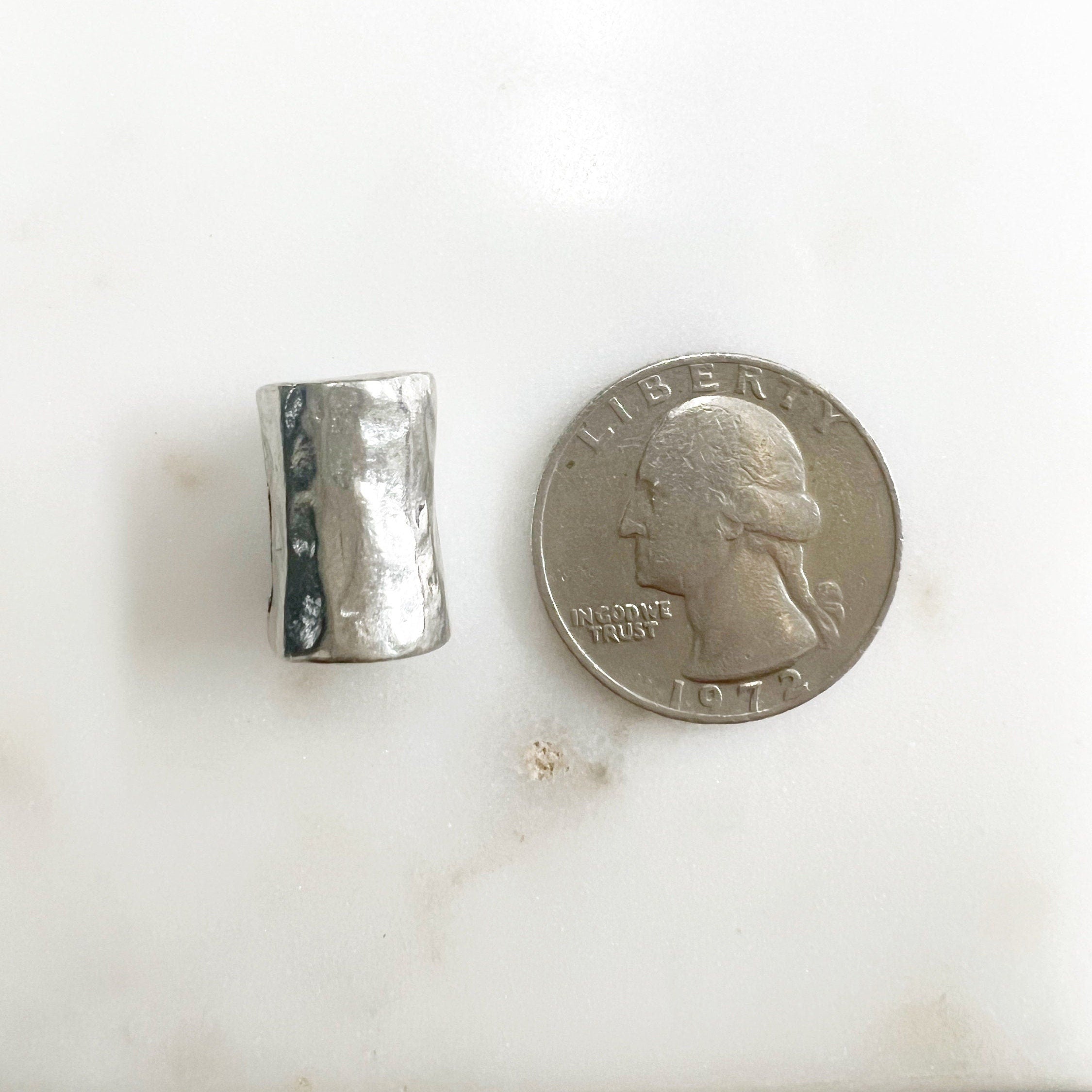 Pewter Long 16mm Cylinder Barrel Shape Hammered Textured Large