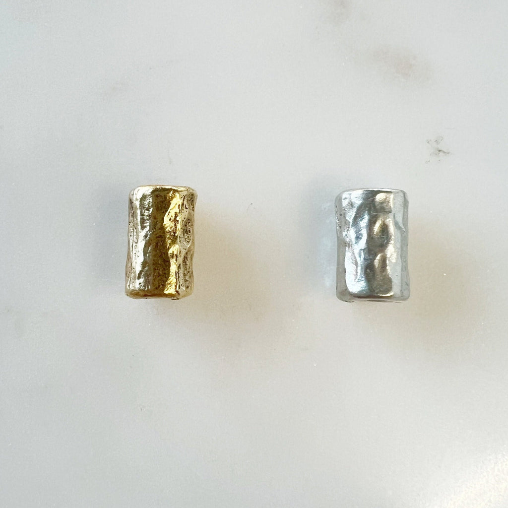 Pewter Small Long 12mm Cylinder Barrel Shape Hammered Textured