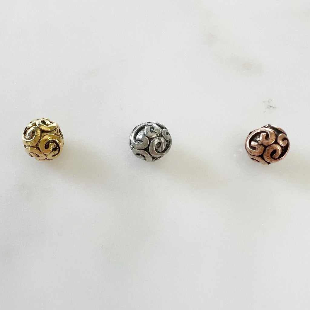 Pewter Decorative Small Swirl Detail Metal Round Beads (2pc)