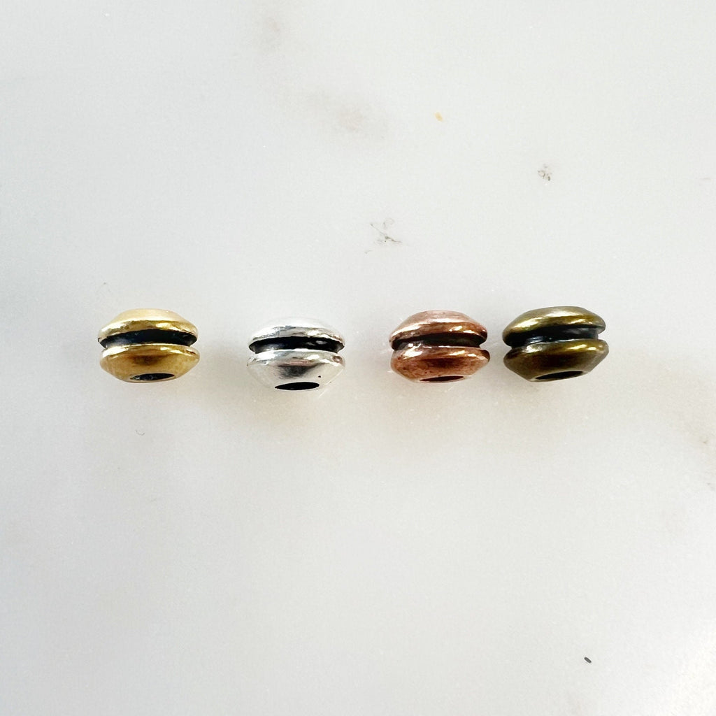 Pewter Large Hole Layer Detail Metal Spacer Beads in Shiny (5pc)