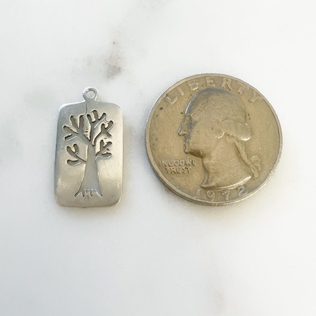Sterling Silver or Vermeil Cut Out Oak Tree Wisdom Charm Modern Nature Pendant