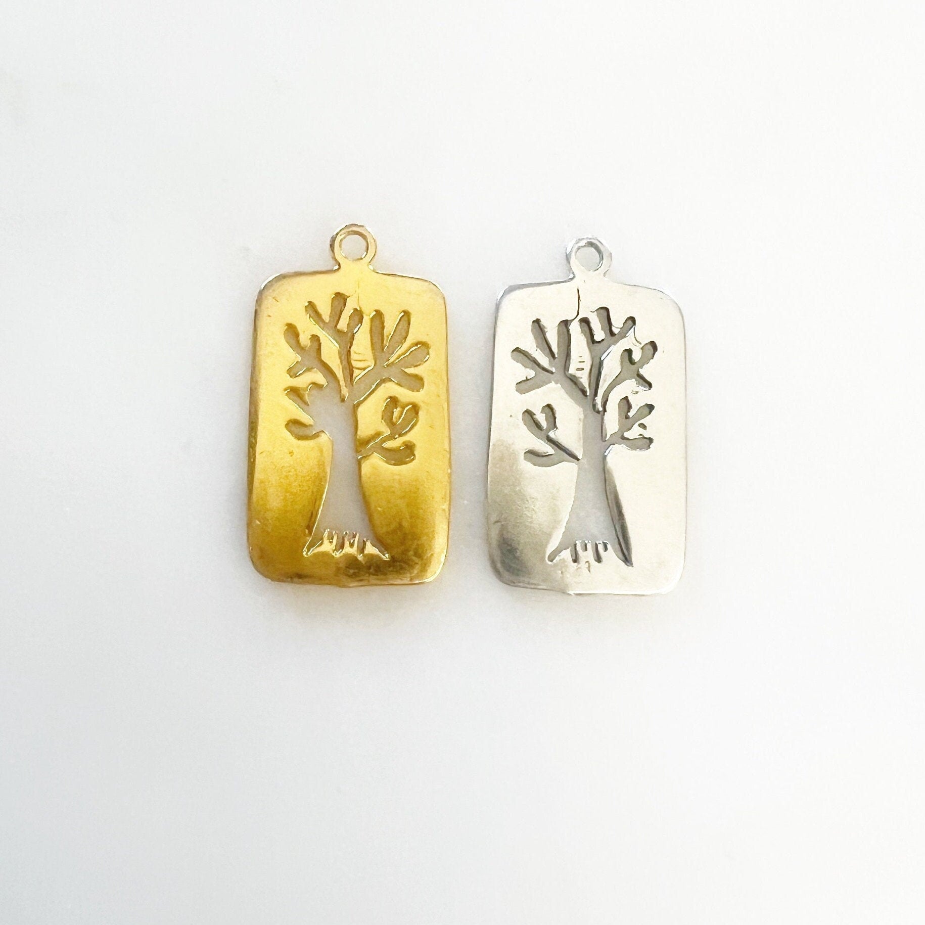 Sterling Silver or Vermeil Cut Out Oak Tree Wisdom Charm Modern Nature Pendant