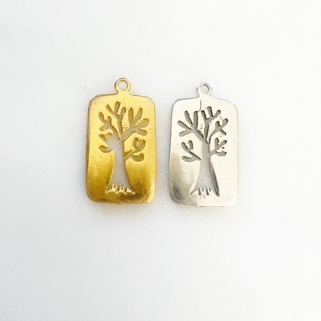 Sterling Silver or Vermeil Cut Out Oak Tree Wisdom Charm Modern Nature Pendant – Antique Silver