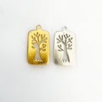 Sterling Silver or Vermeil Cut Out Oak Tree Wisdom Charm Modern Nature Pendant – Antique Silver