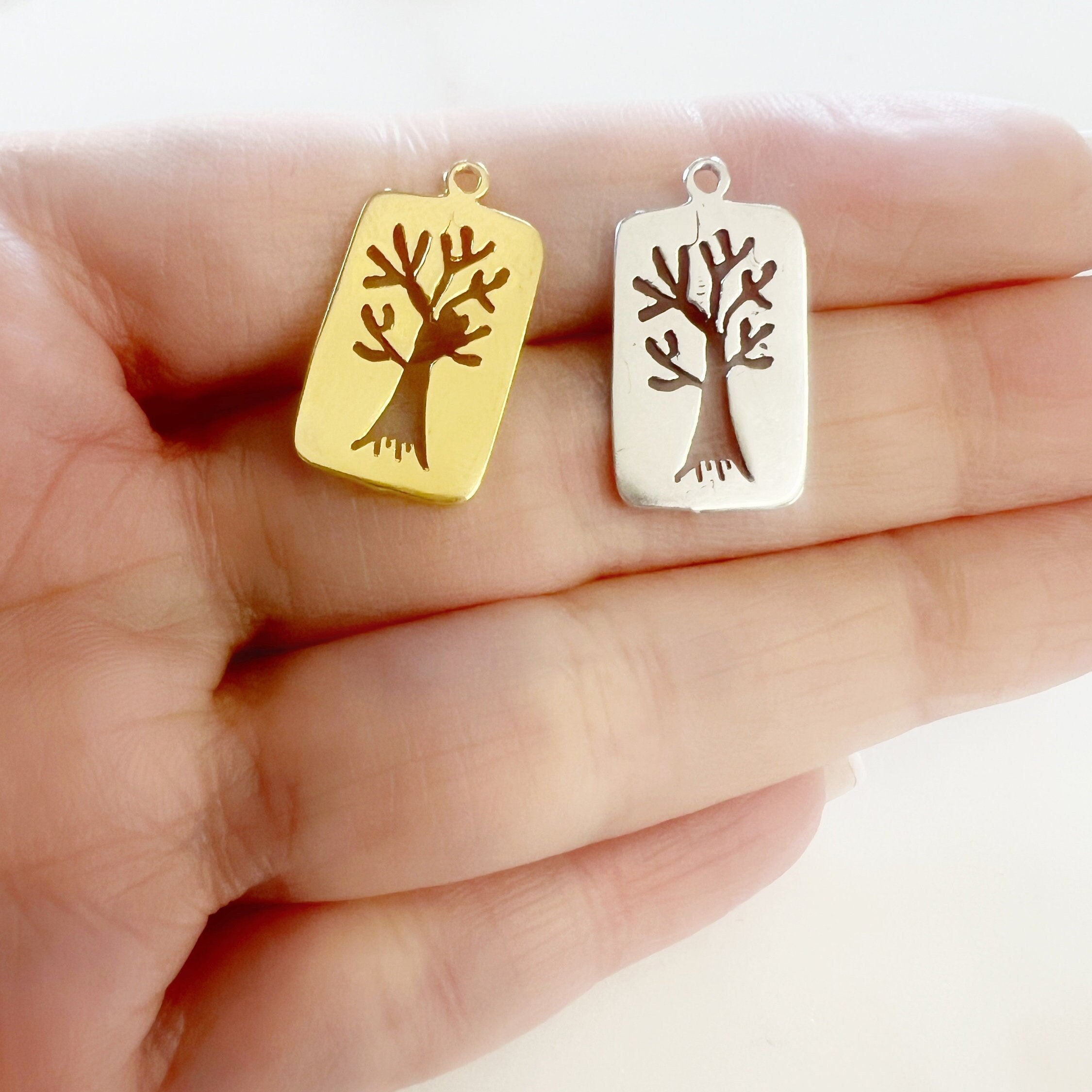 Sterling Silver or Vermeil Cut Out Oak Tree Wisdom Charm Modern Nature Pendant