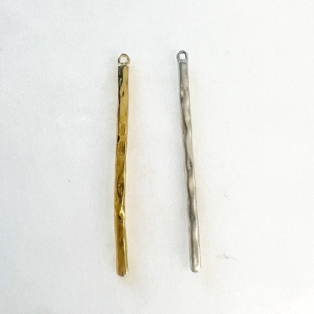 Sterling Silver or Vermeil Thin Textured Bar Charm Pendant with Hole