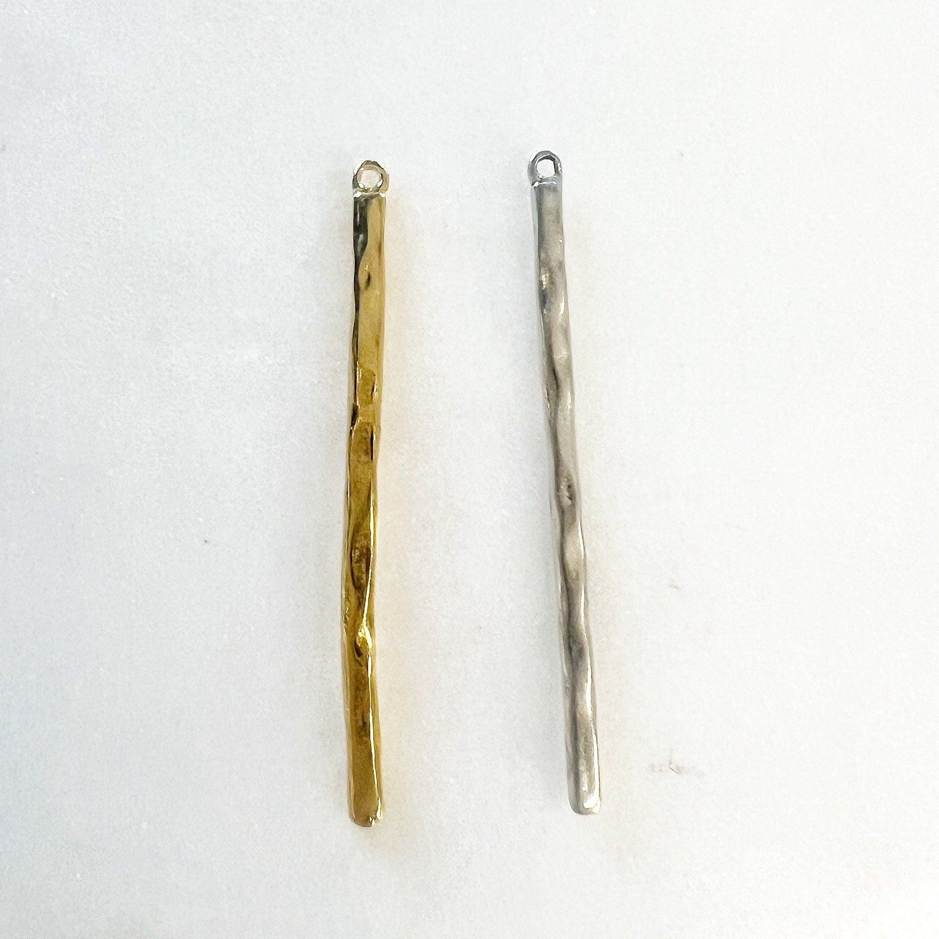 Sterling Silver or Vermeil Thin Textured Bar Charm Pendant with Hole