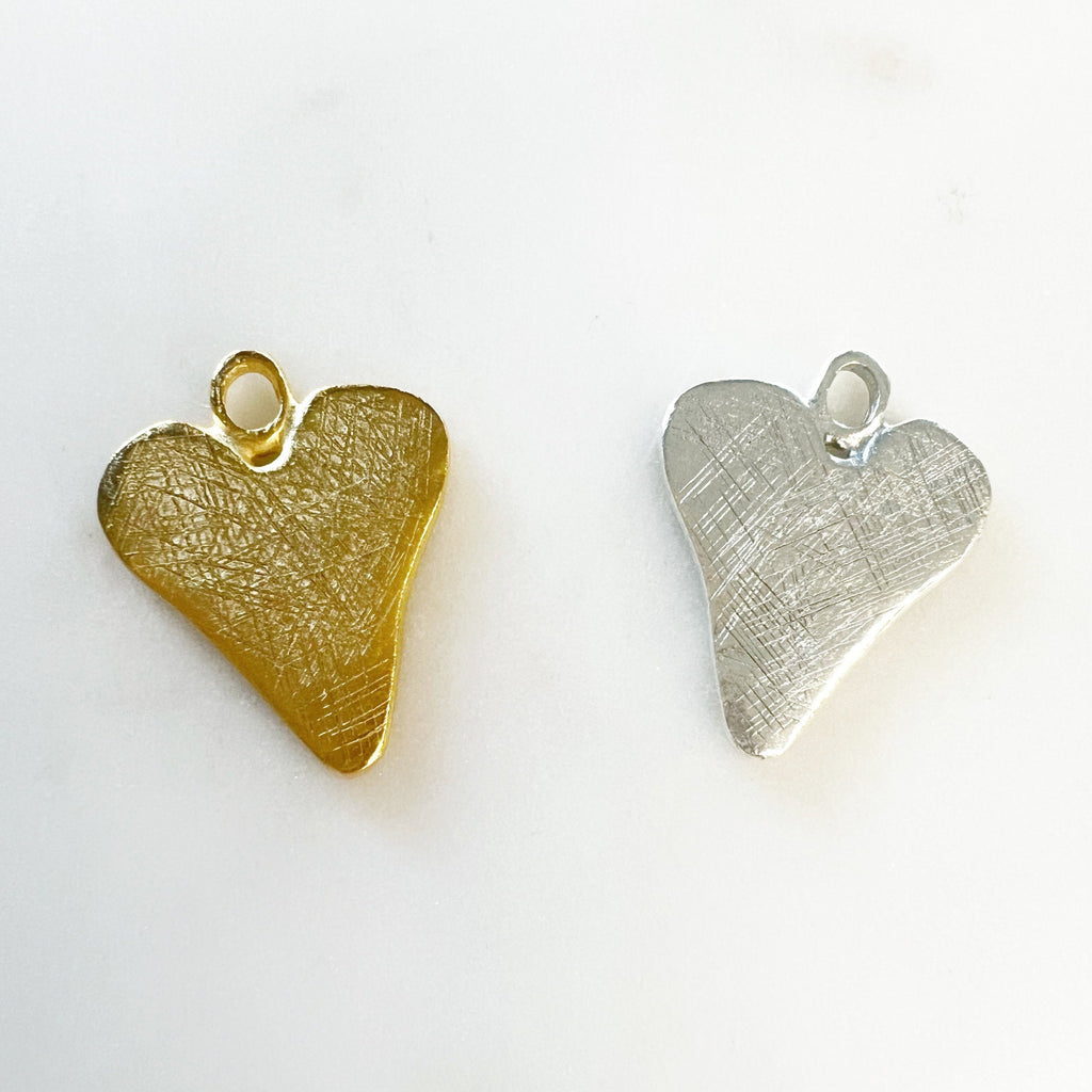 Pewter Organic Shape Heart Textured Stamping Charm Pendant
