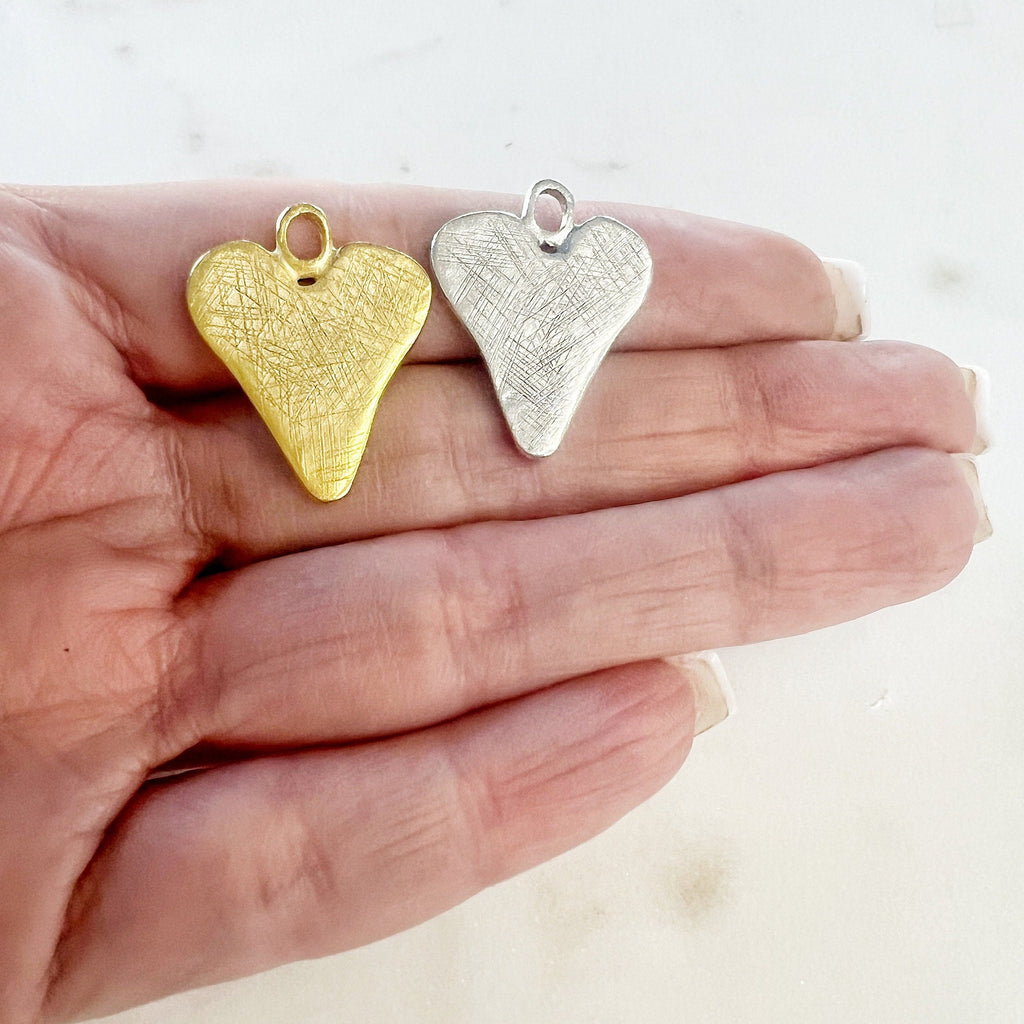 Pewter Organic Shape Heart Textured Stamping Charm Pendant