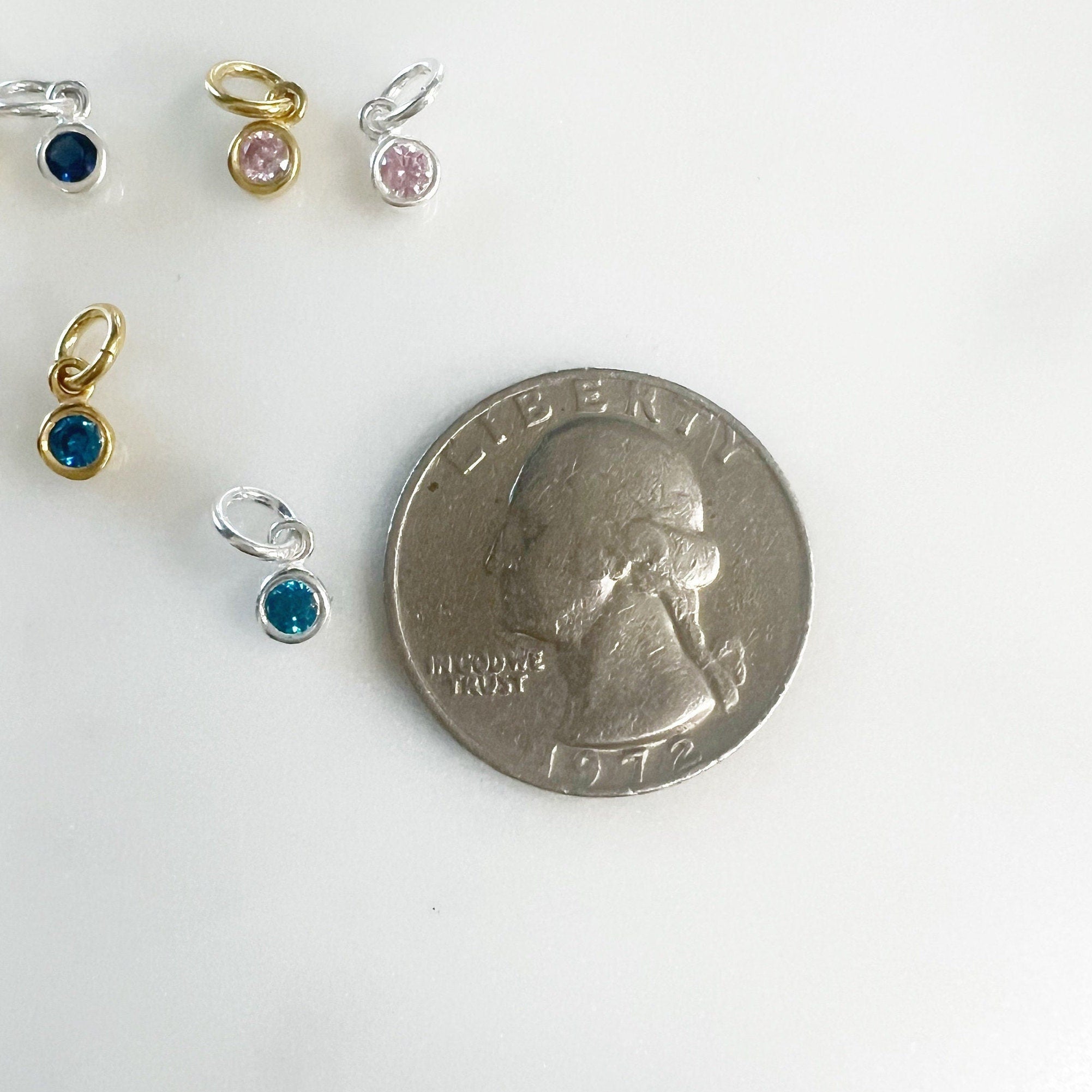 Sterling Silver or Vermeil Tiny Dainty CZ Cubic Zirconia 3mm Charm Drop Round
