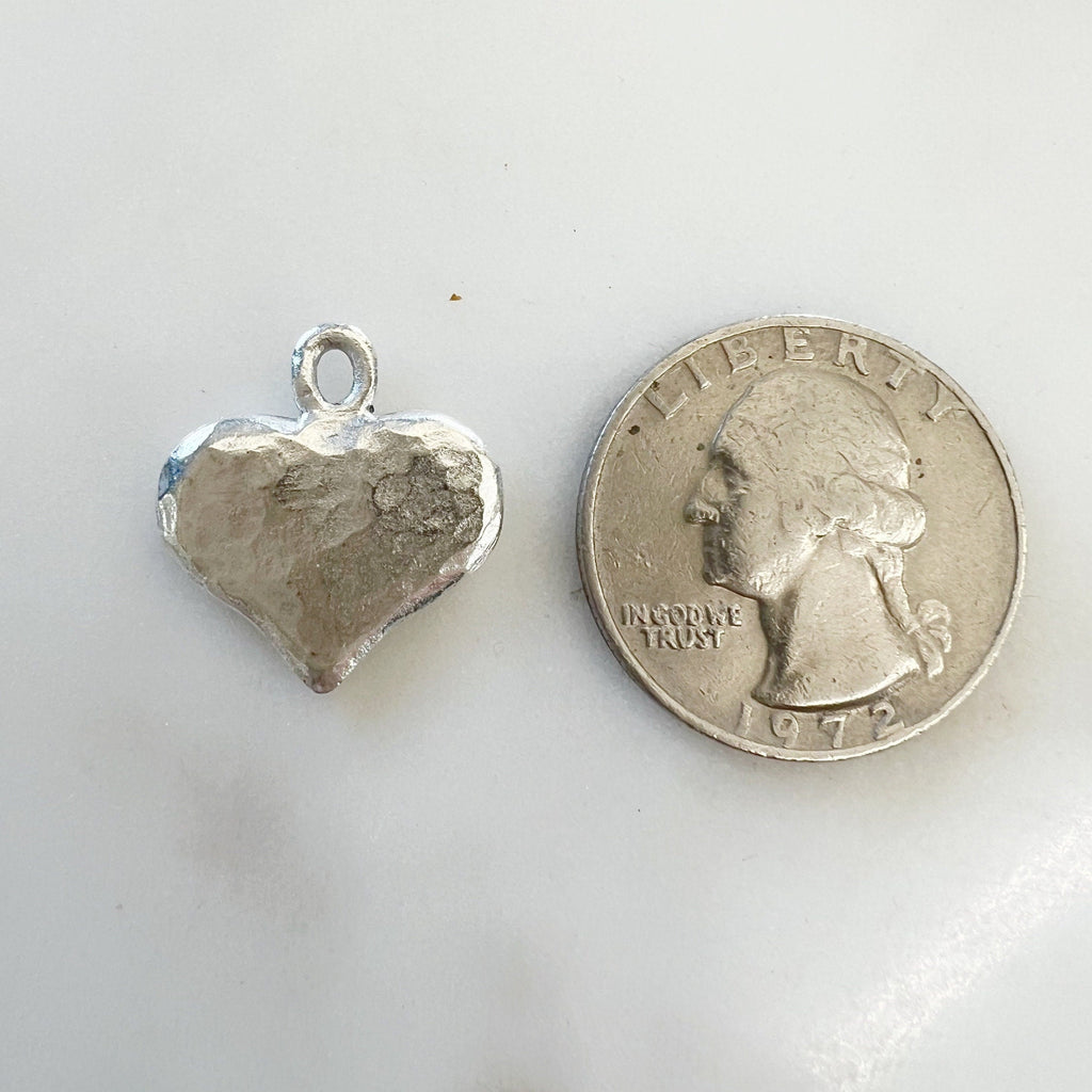 Pewter Thick Hammered Textured Heart Charm Pendant Metal Matte